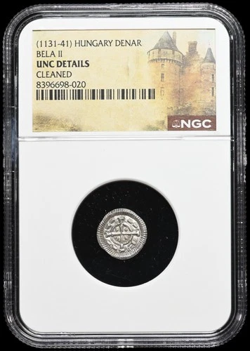 MEDIEVAL HUNGARY. Bela II, 1131-1141. Silver Denar, Cross, NGC MS UNC Detail