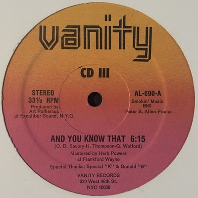 CD III And You Know That / Summer Jam Vanity Records Electro Rap NM 12'' Single
