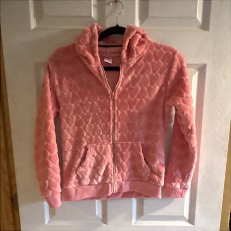 Real Love Girls Pink Heart Fleece Full Zip Hoodie 14/16 Long Sleeve Polyester