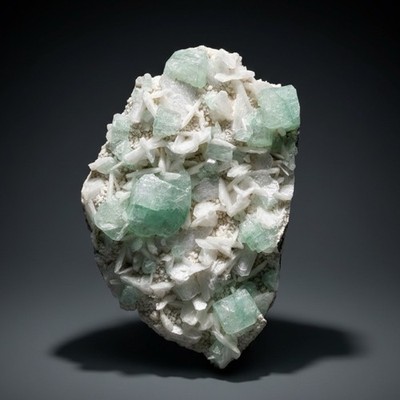High-Grade Gemmy Green Apophyllite on White Stilbite & Apophyllite | India