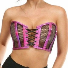 Daisy Corsets Lavish Fuchsia Holo Fishnet Lace-Up Short Bustier Top