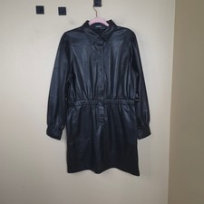 Express Long Sleeve Faux Leather Button Front Dress in Black Size L