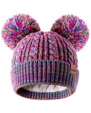 Winter Hat For Kids Toddler Girls Beanie Double Pom Pom Warm Fleece Lined Cap