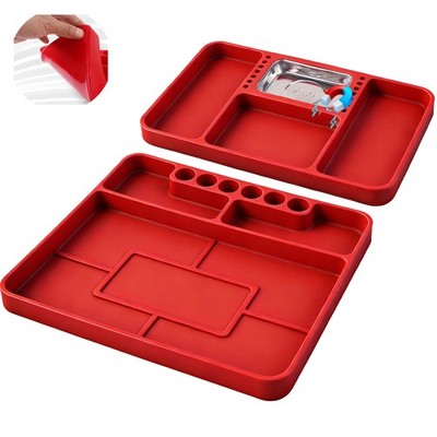 SEDY Silicone Tool Tray Set 2pc Red Magnetic Organizer Mats Automotive