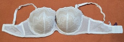 Adored by Adore Me White Lace Push-Up Bra 38D Adjustable Straps Back Closure
