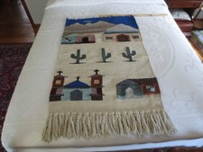 Woven SOUTHWEST Pueblo Village Scene WALL HANGING or RUG - 29-1/2" x 44" Fringe