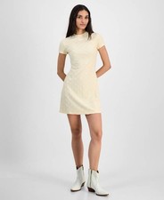 GUESS Peony Jacquard Short-Sleeve Dress Women's M Vanilla Round Neck Pullover