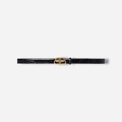 Balenciaga Women's Black BB Thin Croc Embossed Leather Belt Size 65