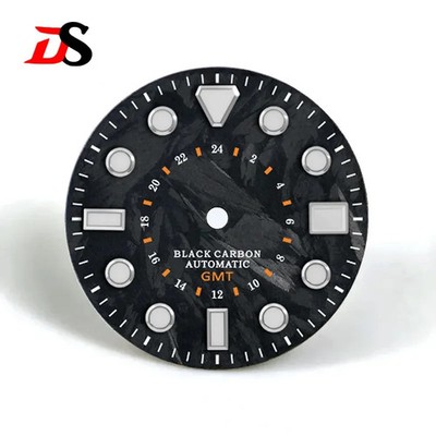 Black Carbon Fiber Dial Blue Lume 28.5mm Modified Watch NH34GMT Movement 