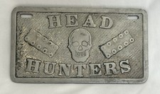 Vtg Head Hunters Motorcycle Club Gang Skull Car Plaque License Plate Aluminum