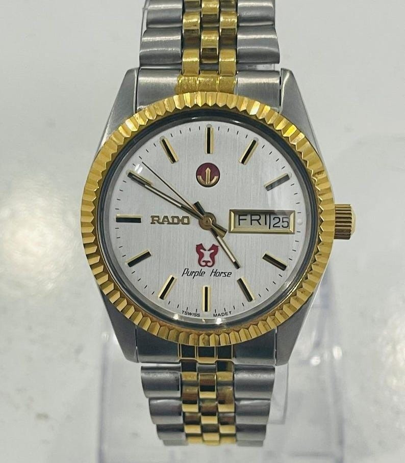 Automatic White Purple Horse Men's Rado Two Dial Watch Tone - vintagewatches.pk