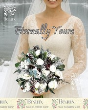 Artificial Bridal Bouquet winter Wedding Flowers  |white |  fir cone Spruce