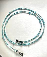 Handmade beaded eyeglass chain - seed beads w/cat's eye glass, light blue