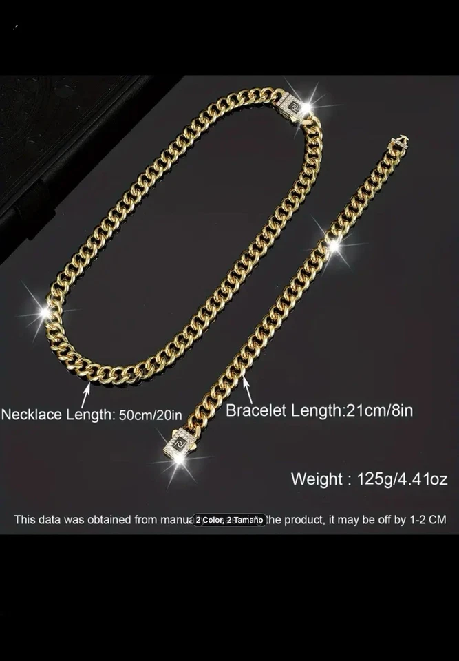 Conjunto de Joyería Estilo Hip Hop Collar y Pulsera Cadena Cubana de Moda Circonita Cúbica Foto 2 de 4