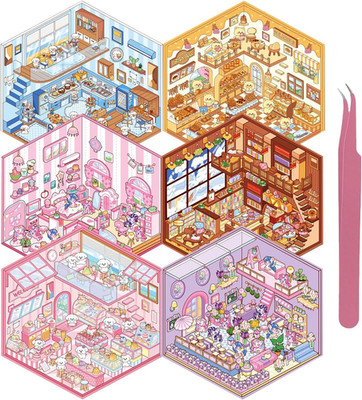 DIY 3D Sticker Scene 6 Sets Cute Kawaii Stickers for Kid Girls Fun Stress Relief