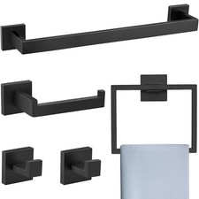 Matte Black 5 Pieces Bathroom Hardware Accessories Set Bath Towel Racks Bar Set