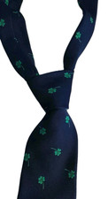 Excello Cravats Mens Necktie Navy Blue Green Clover Print made in USA VTG