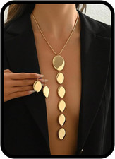 Statement Necklace and Earrings Set   2PCS Gold Silver Chunky Geometric Pendant