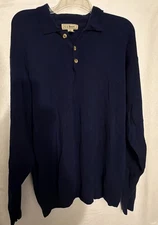 LL Bean Sweater  Large 100% Pure New Wool Merino Knit Henley Pullover Navy Blue