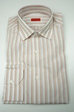 Isaia White Orange Striped Long Sleeve Cotton Dress Shirt 15.5/39 NEW