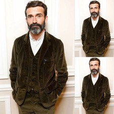 Corduroy Men's Suits 3Pcs Casual Winter Warm Notch Lapel Vintage Coat Casual