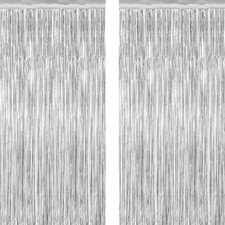 Tinsel Backdrop 2 Pack Silver Fringe Curtain 3.28ft x 7.05ft Foil Party Photo