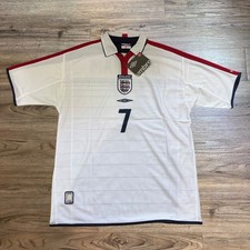 England 1998 David Beckham #7 Retro Home Soccer Jersey White Umbro Vintage L