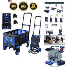 2-in-1Folding Hand Truck Dolly with Folding Basket, 330LBS Capacity Foldable ...
