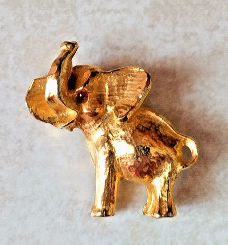 VTG Unbranded Gold Tone Elephant Brooch Red Rhinestone Eye Dollhouse Decoration