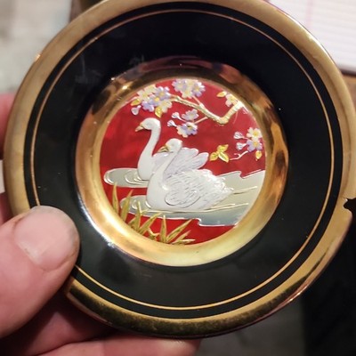Chokin 24K Gold-Edged Decorative Plate Dish, Made in Japan, Swan Design