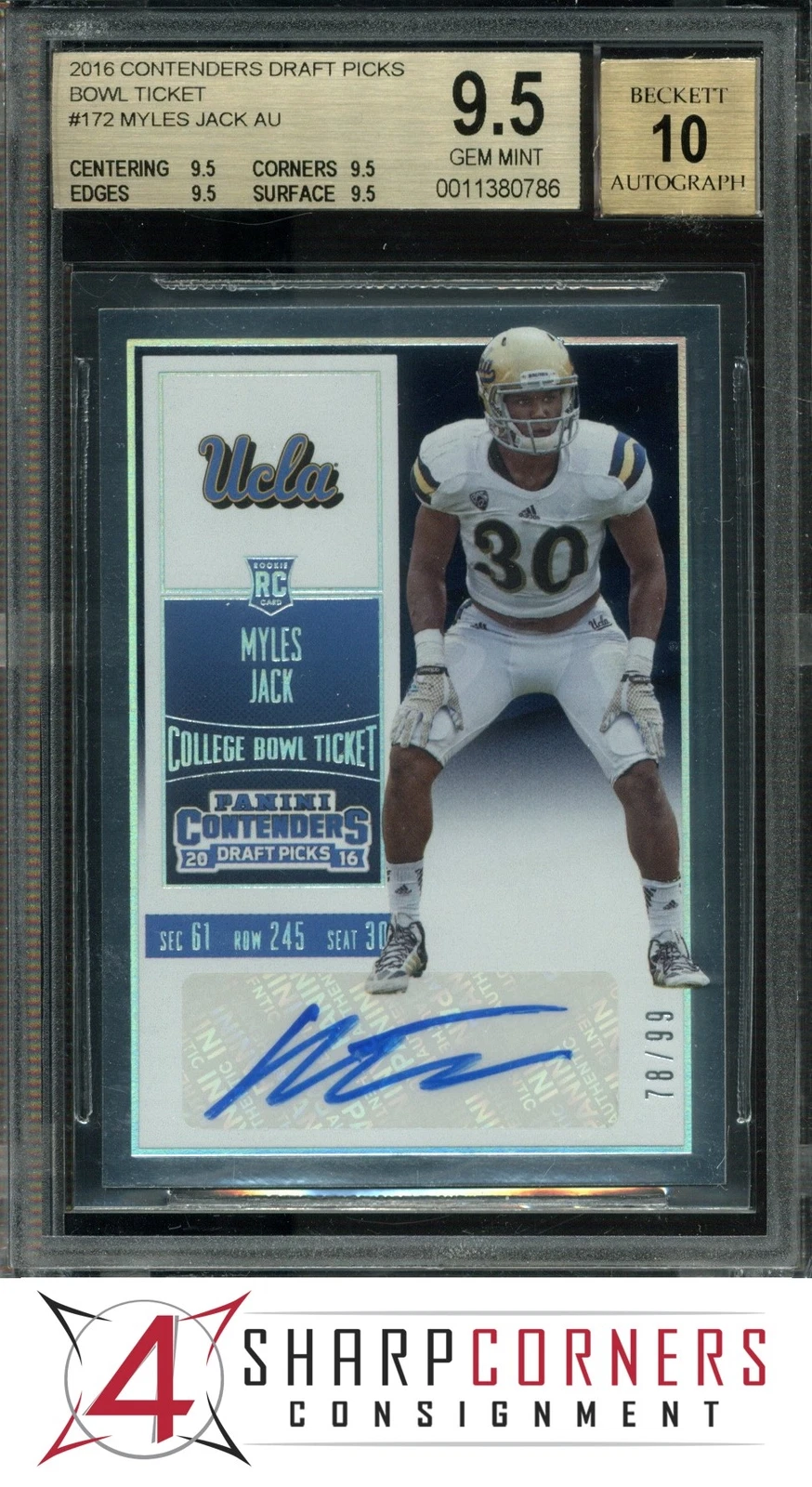 Myles Jack Panini Contenders Draft Picks #172 Autograph-Cracked Ice Ticket