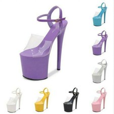 Womens Platform Shoes High Heel Buckle Stiletto Clear Slingbacks Sandals 20cm