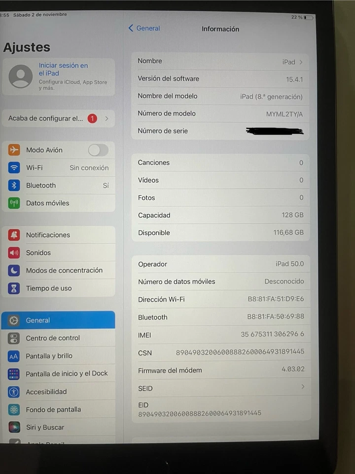 Ipad 8 128gb Wifi 4G gris espacial 2020 ocasión perfecto estado - Imagen 3 de 3