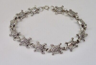 Sterling Silver Fine Chain Bracelet With Turtle Tortoise Charm Silver Bracelet 