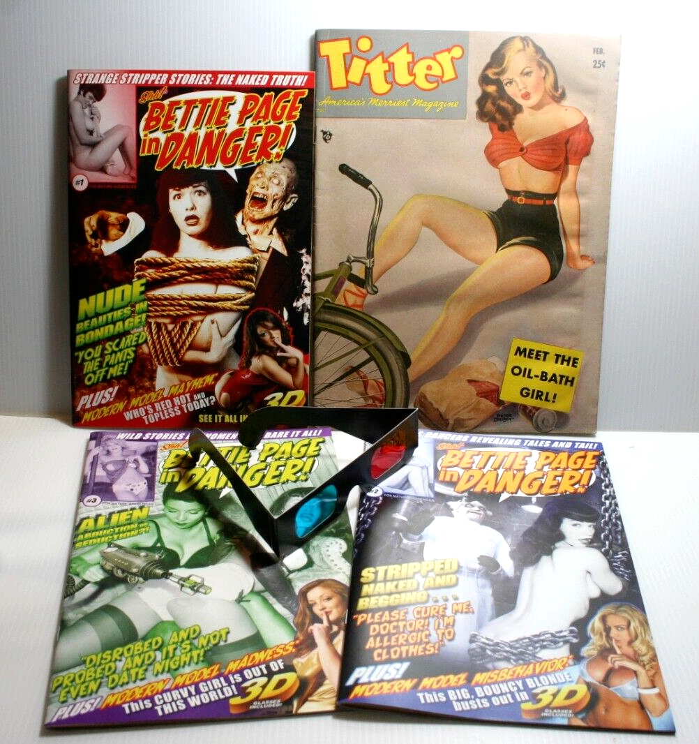 Vtg 1951 BETTIE PAGE PinUp Girl Photo Magazine February Titter 3D Comic Book Lot