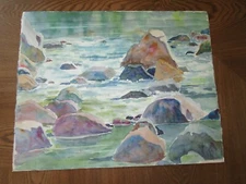 Original Watercolors By Peg Humphreys, Boulders in Ocean & Abstracts 16"x 20"