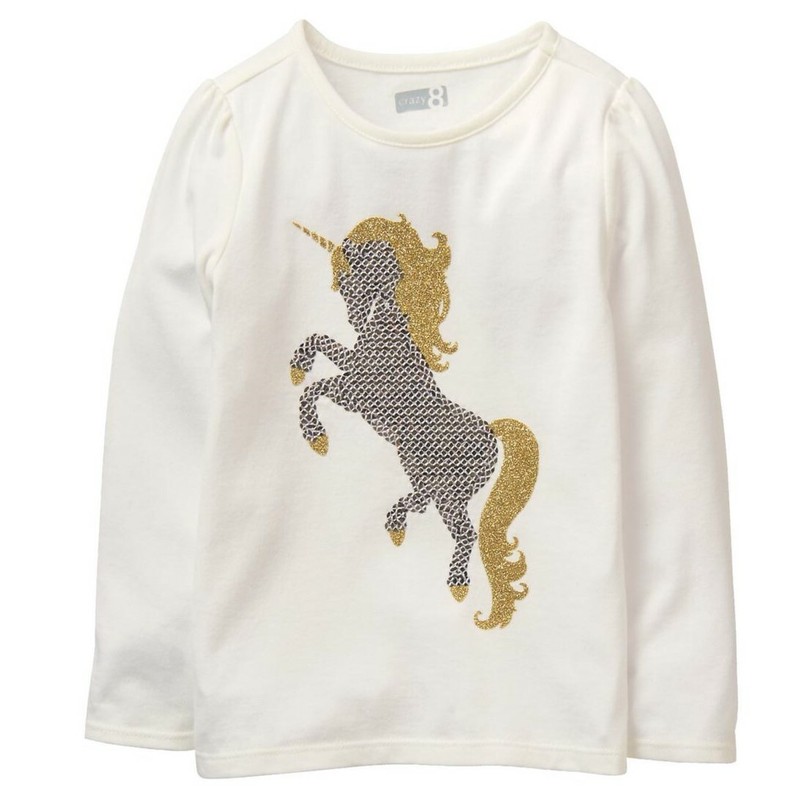 NWT Crazy 8 Sparkle Unicorn Girls Long Sleeve Shirt Size 3T