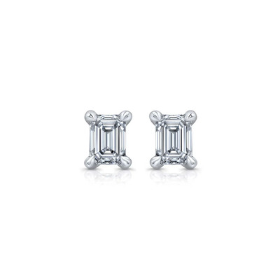 Gold Diamond Earrings GLI HRD Lab Grown Emerald Cut 1 Carat Solid 18K White Stud