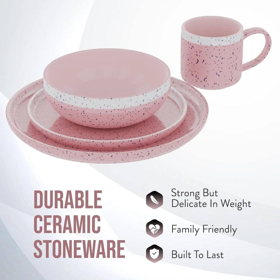 American Atelier 4 Pc Dinnerware Set | Stoneware Dishes | Dinner Plate, Pink  - Image 4 of 4