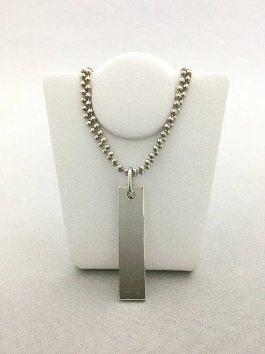 Genuine GUCCI Rectangle plate double ball chain Necklace Pendant