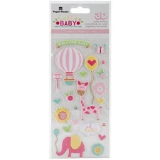 Hello Baby Puffy Stickers 3"X6.35"-Pink Girl