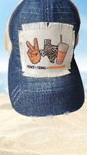 Whataburger  Trucker Hat Cap Denim  Mesh Texas/Peace/ Leopard-By Kelly Paige