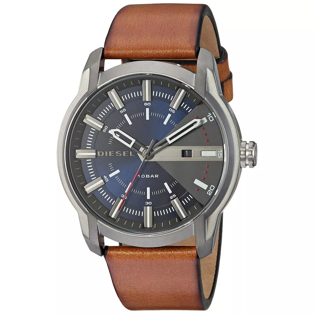 NWT DIESEL Men's Armbar Three-Hand Date Brown Leather Watch DZ1784; 100% Auth.