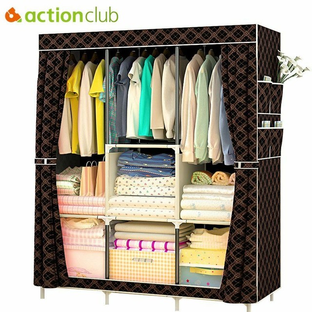 69 High Leg Non Woven Fabric Assembled Cloth Wardrobe Dark Blue