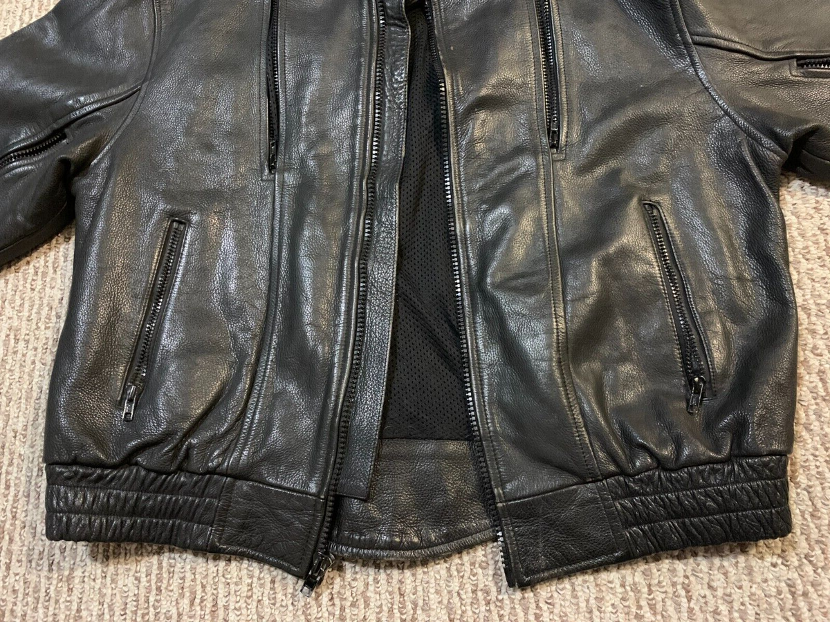 Black Leather Motorcycle Jacket Lined (lot of zippers) ZR1 APPAREL
