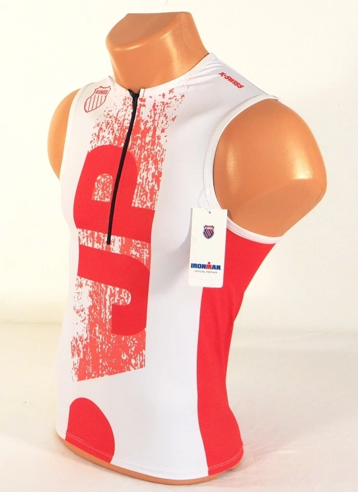 K-Swiss Kwick Dri Japan White & Red 1/2 Zip Sleeveless Cycling Jersey Men's NWT - Image 3 of 4