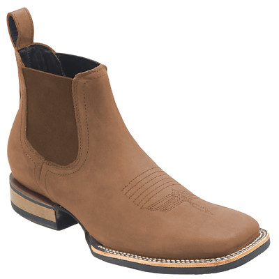 Men Genuine Leather Kingston Horse Wide Square Toe Tobacco Western Short Boots