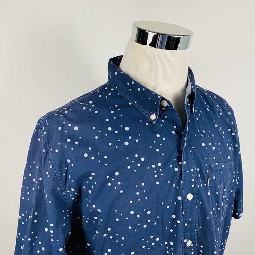 Levis 2XL Slim Fit Blue White Polka Dot Shirt Button Down Short Sleeves Cotton