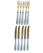 Antique Brass & 800 Silver Appetizer Forks And Knives 10 Pieces