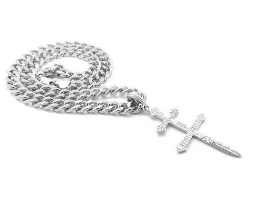 Hip Hop Cross of Lorraine Pendant 9mm 18",20" Cuban Chain Necklace RC4022 - Picture 11 of 12